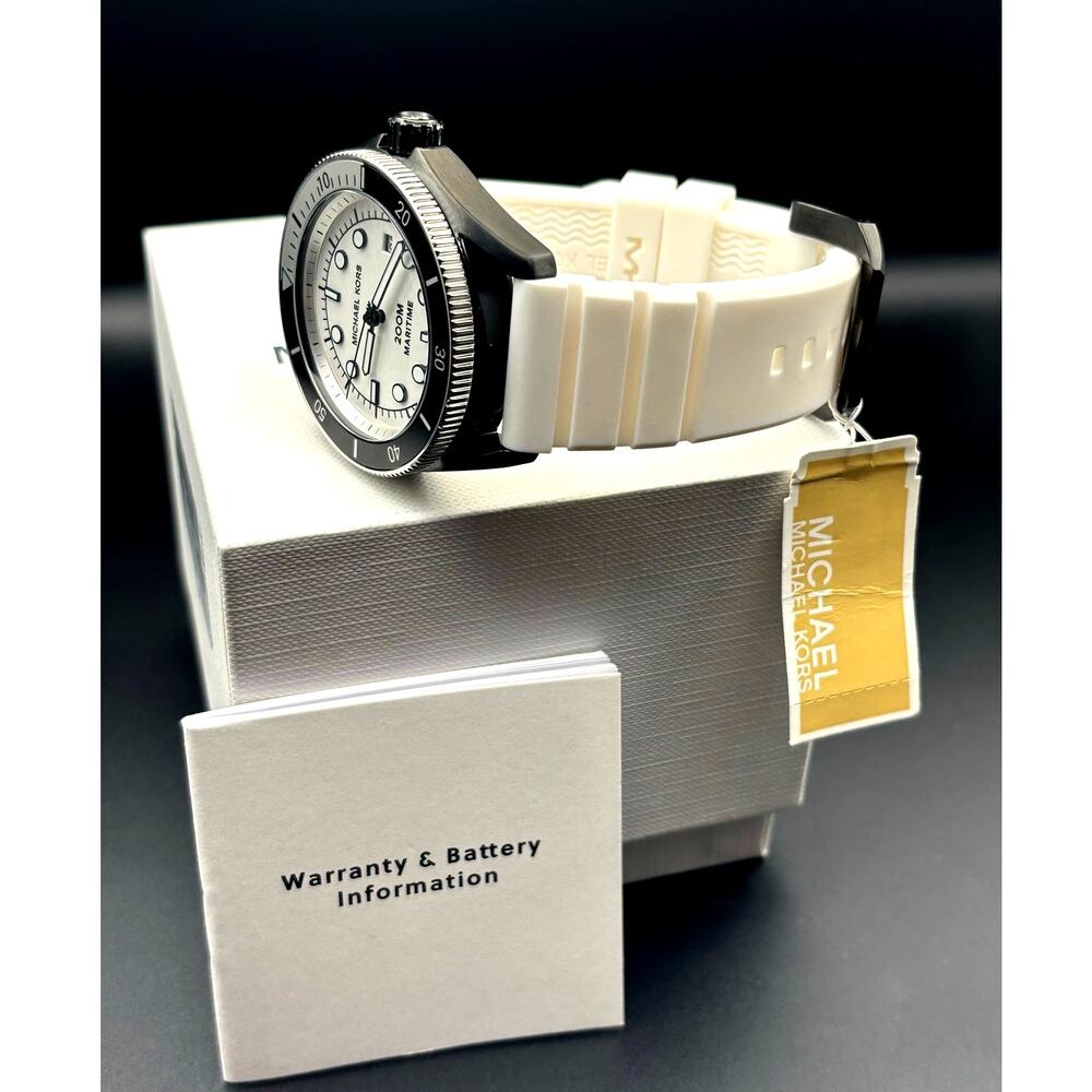 Michael Kors MK9159 Maritime 42mm White Silicone Strap Mens Dive Style Watch NIB - Picture 4 of 17